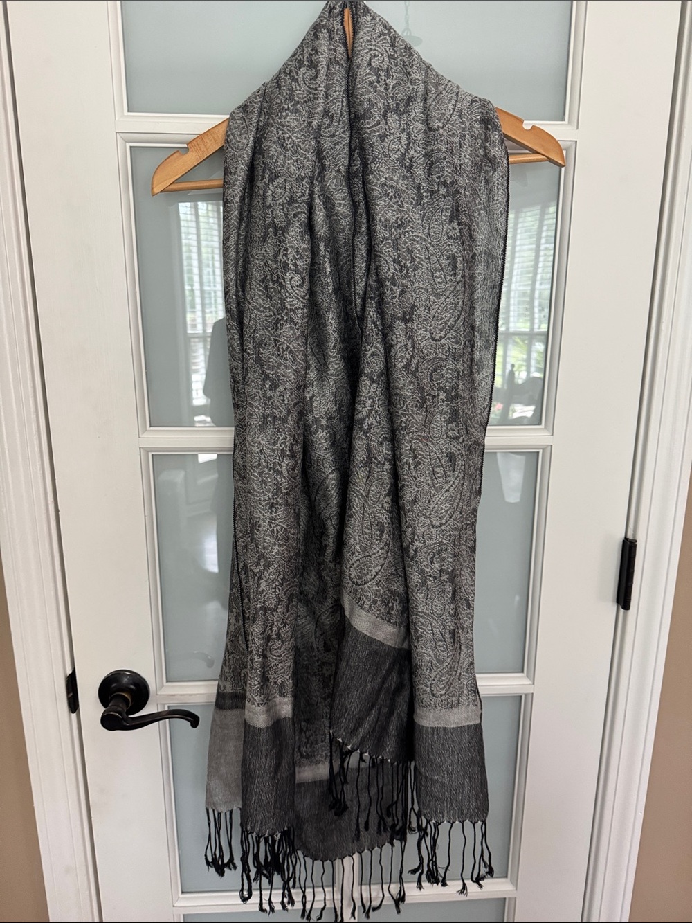 Paisley Pashmina Woven Gray Fringe Scarf Wrap